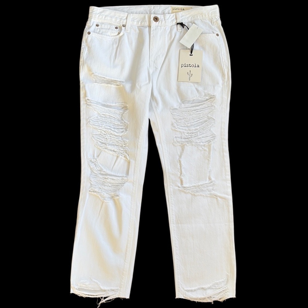 NWT Pistola White Out Ripped Crop Jeans Size 28